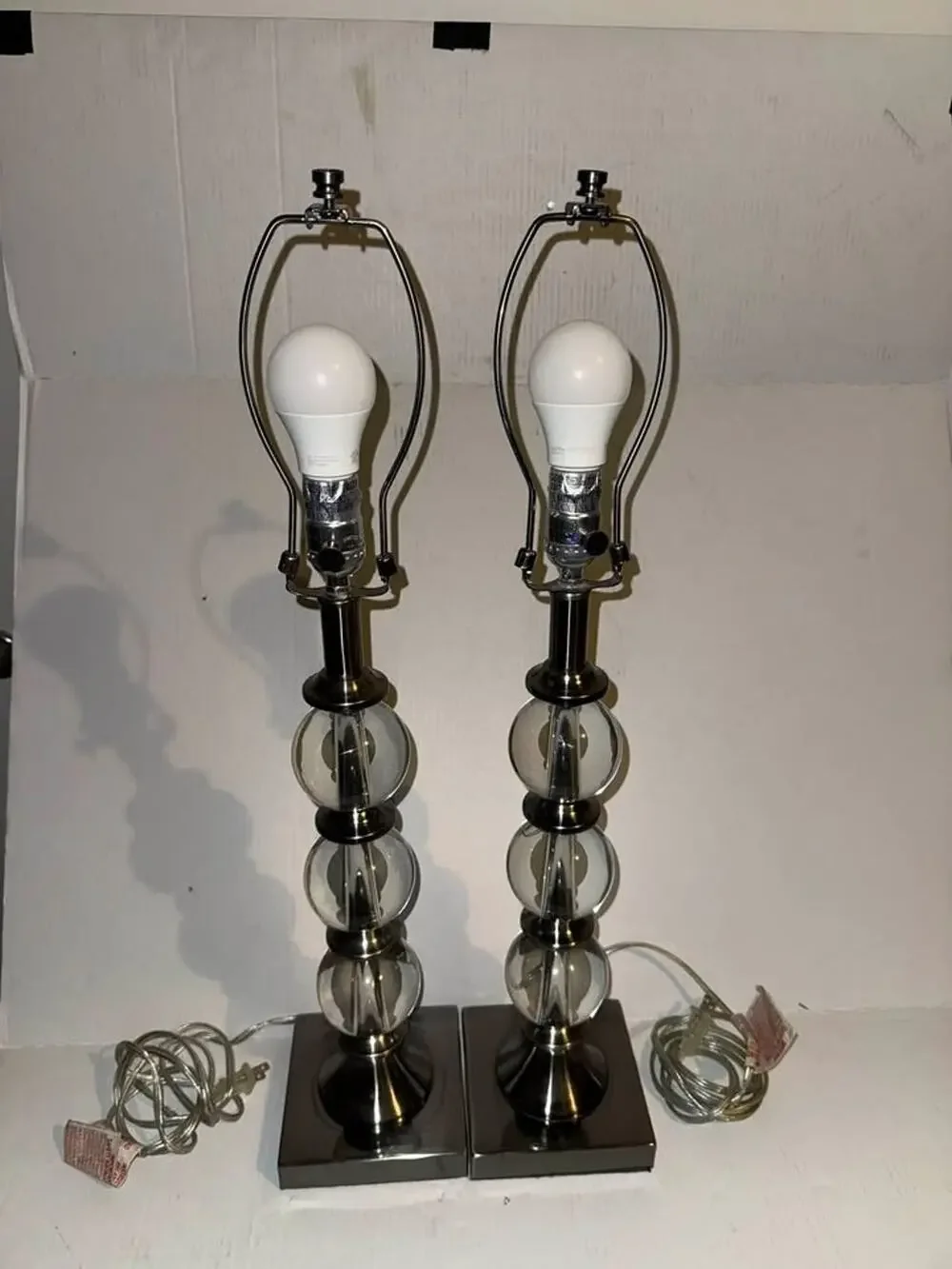 Vintage Art Deco Lamp, Clear Glass 3 Ball Lamp, Boho Table Lamp